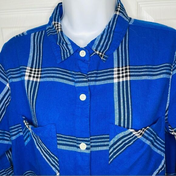 Old Navy Classic Plaid Flannel Shirt Button Up Top Blue Black M - Picture 3 of 8